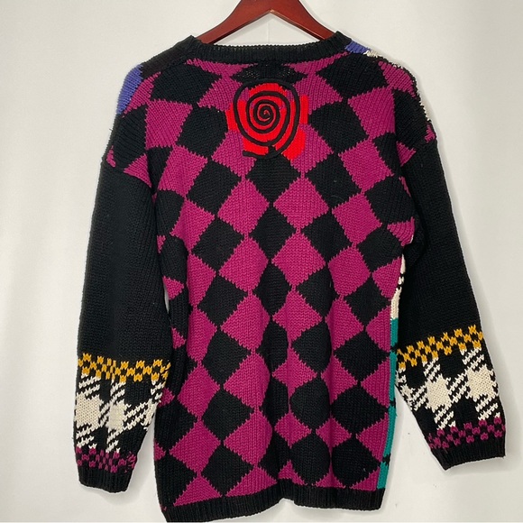 Christina Vintage Multi-Color Unique Designs Diamond Pattern Back Knit Sweater S - Picture 9 of 15